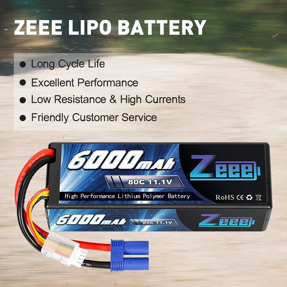 11.1V 80C 3S 6000mAh Lipo Battery Hard Case with EC5 Connector (2 Pack) W73994
