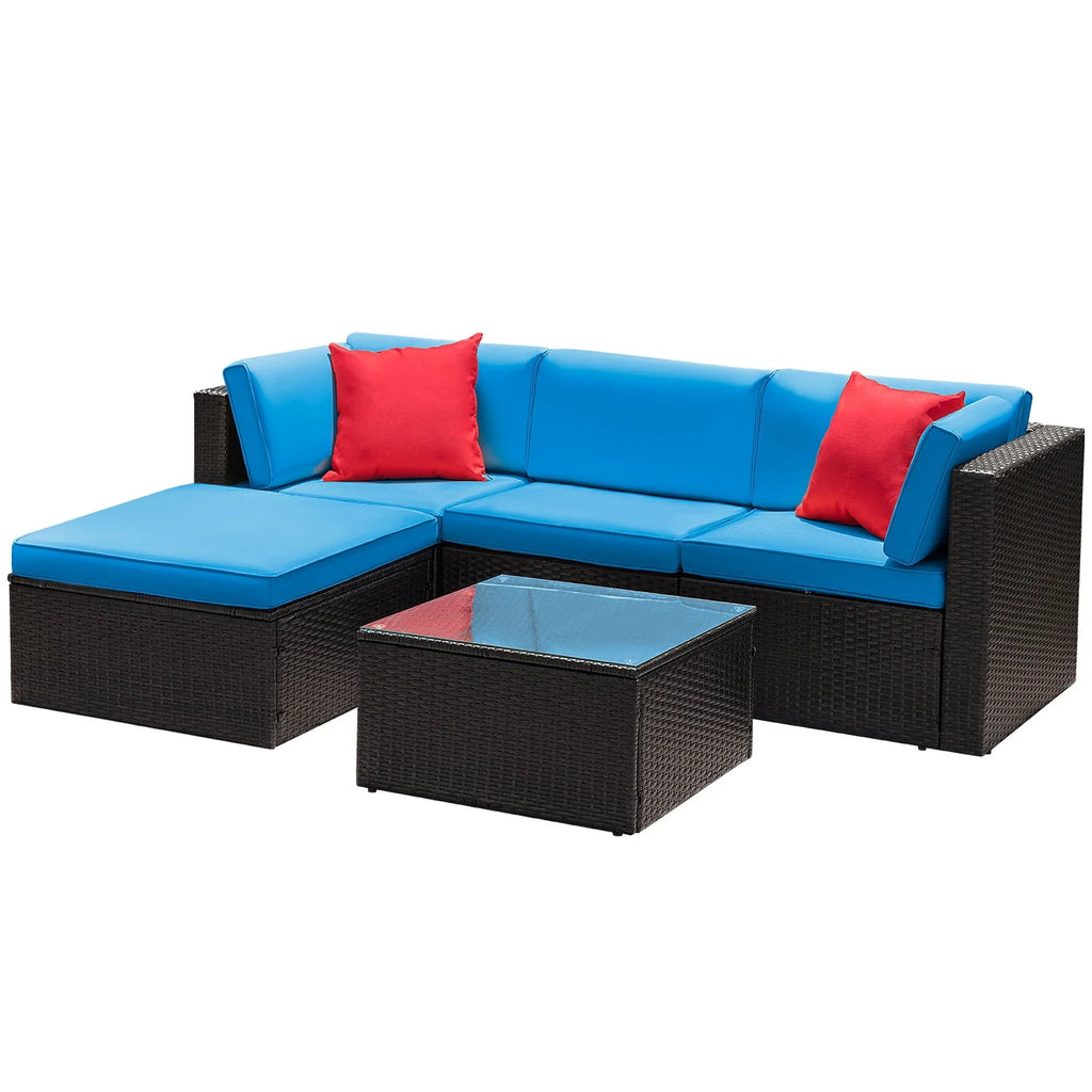 5 Pieces PE Rattan Wicker Patio Sectional Set with Table P7597