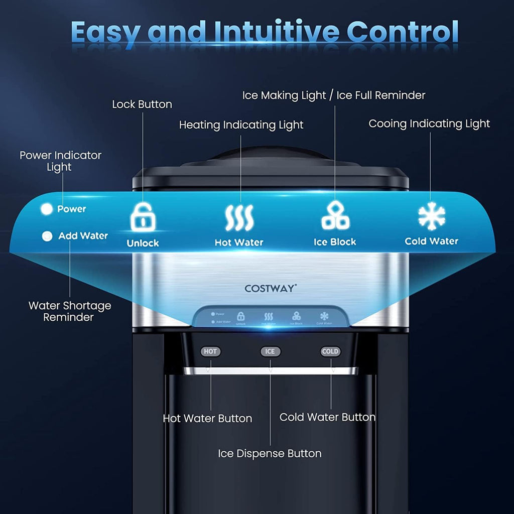 Water Dispenser with Ice Maker, 3-in-1 Countertop Top-Loading Hot Cold Water Cooler Machine, 48Lbs/24H, 12 Cubes, 4Lbs Storage Basket Y773