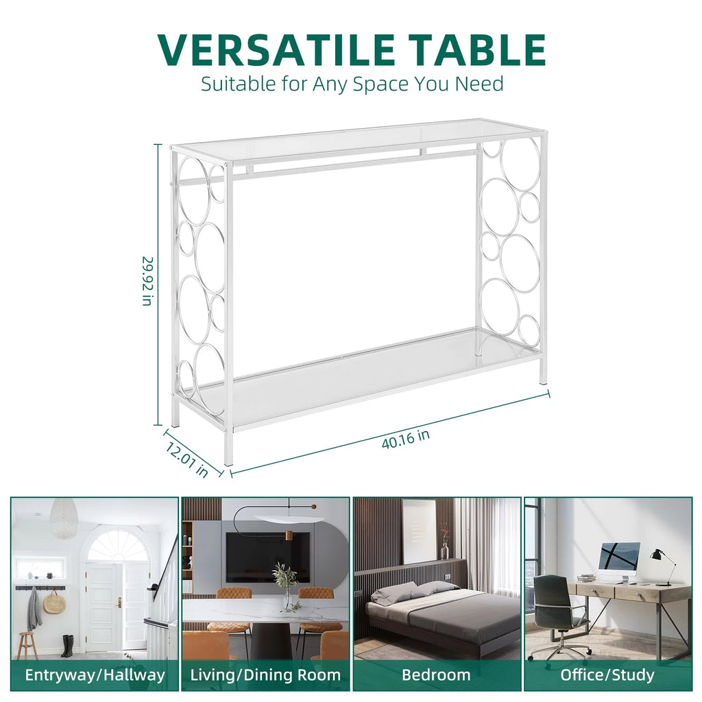 Tempered Glass 2-Tier Console Table with Shelf H80364