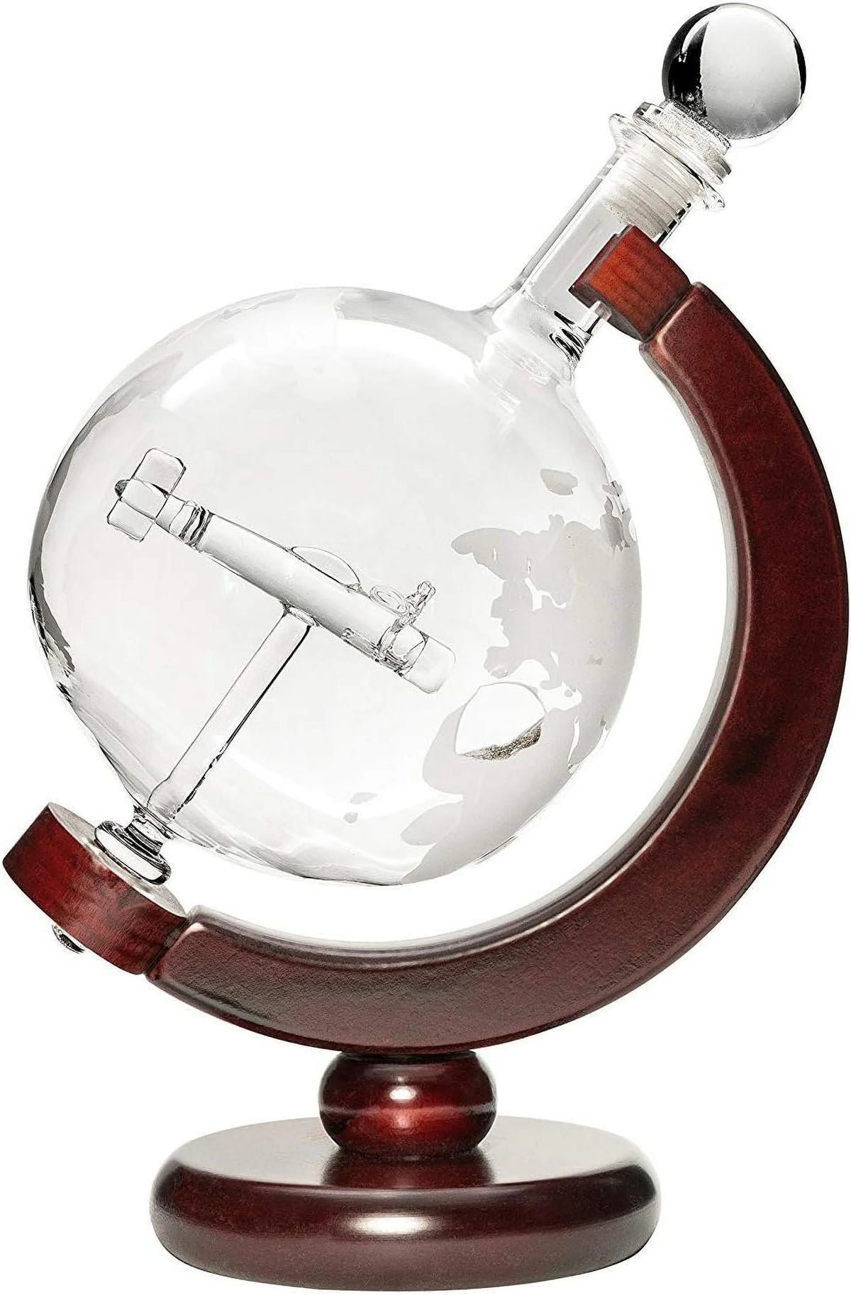 50 Oz Handmade Etched Globe Decanter Set with Wooden Stand and 2 Glasses R69193