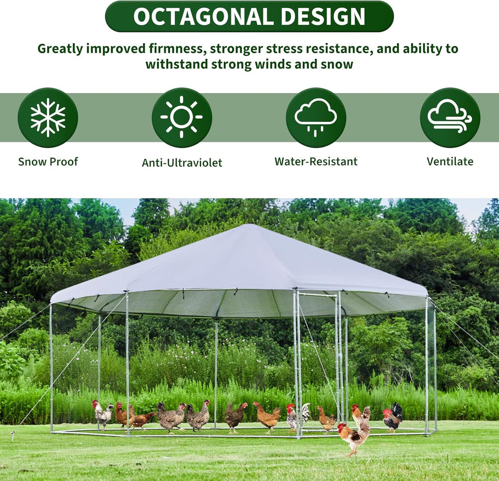 Large Octagon Chicken Coop with Galvanized Steel Frame F591688