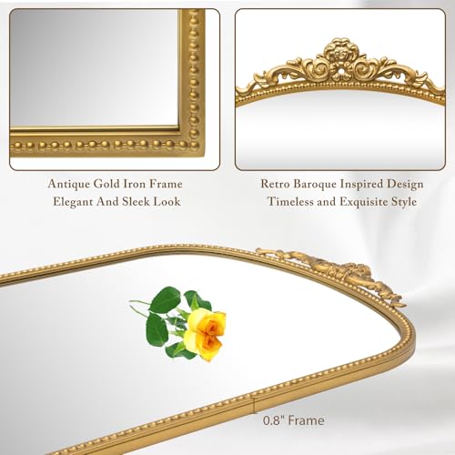 Antique Gold Arch Bathroom Mirror with Beaded Frame L101063