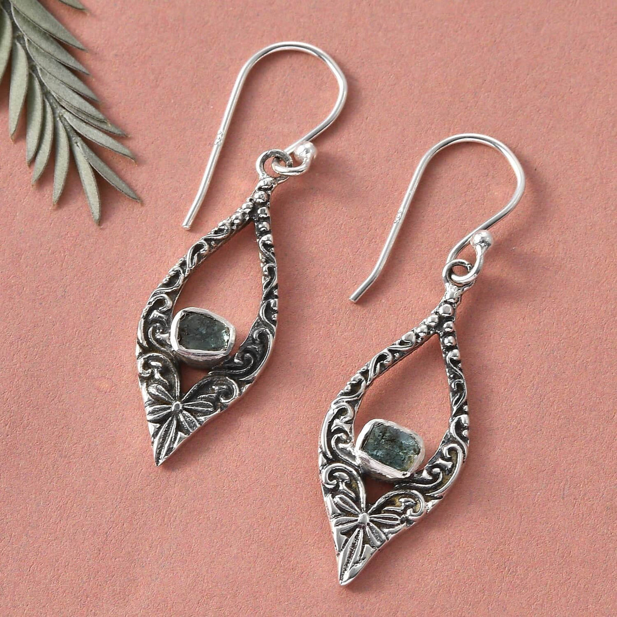 0.3 Ct Blue Diamond 925 Sterling Silver Dangle Earrings T258309