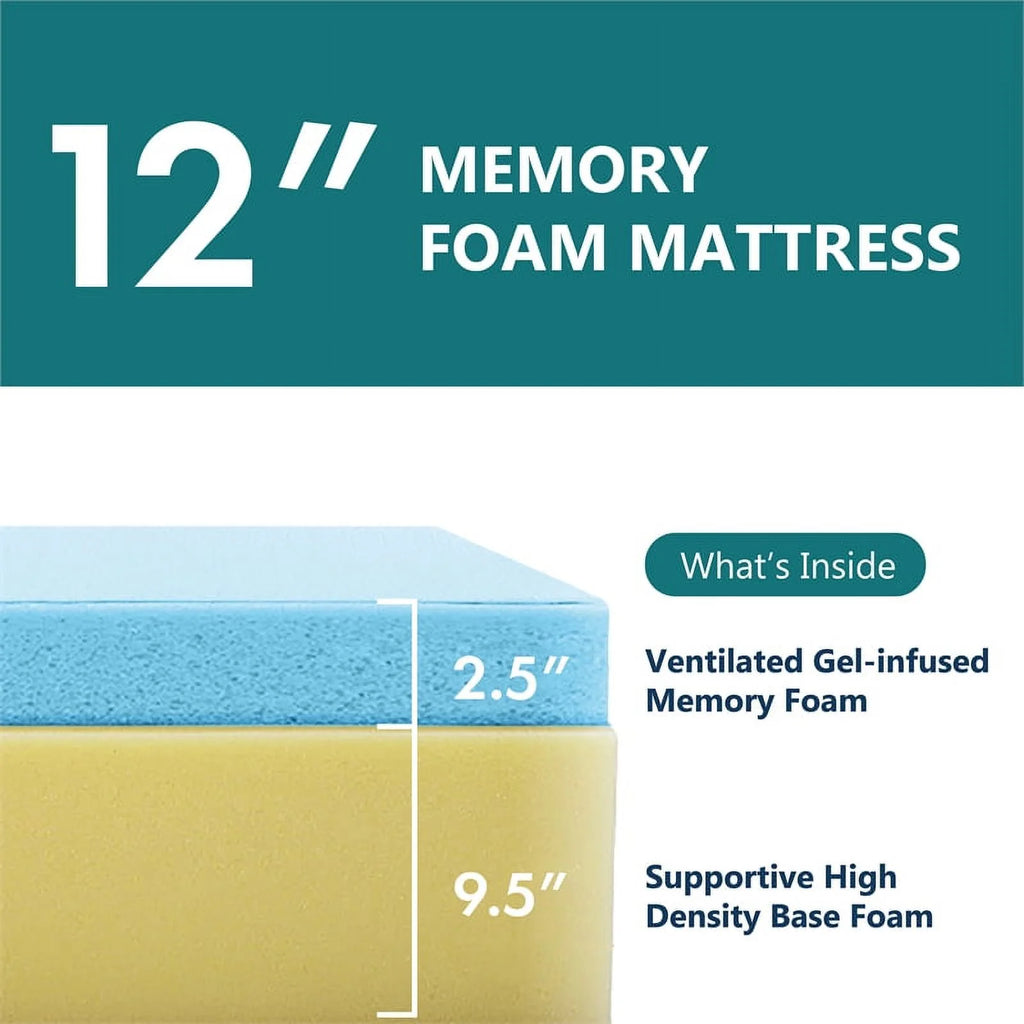 White Queen Platform Bed with Memory Foam Mattress M141