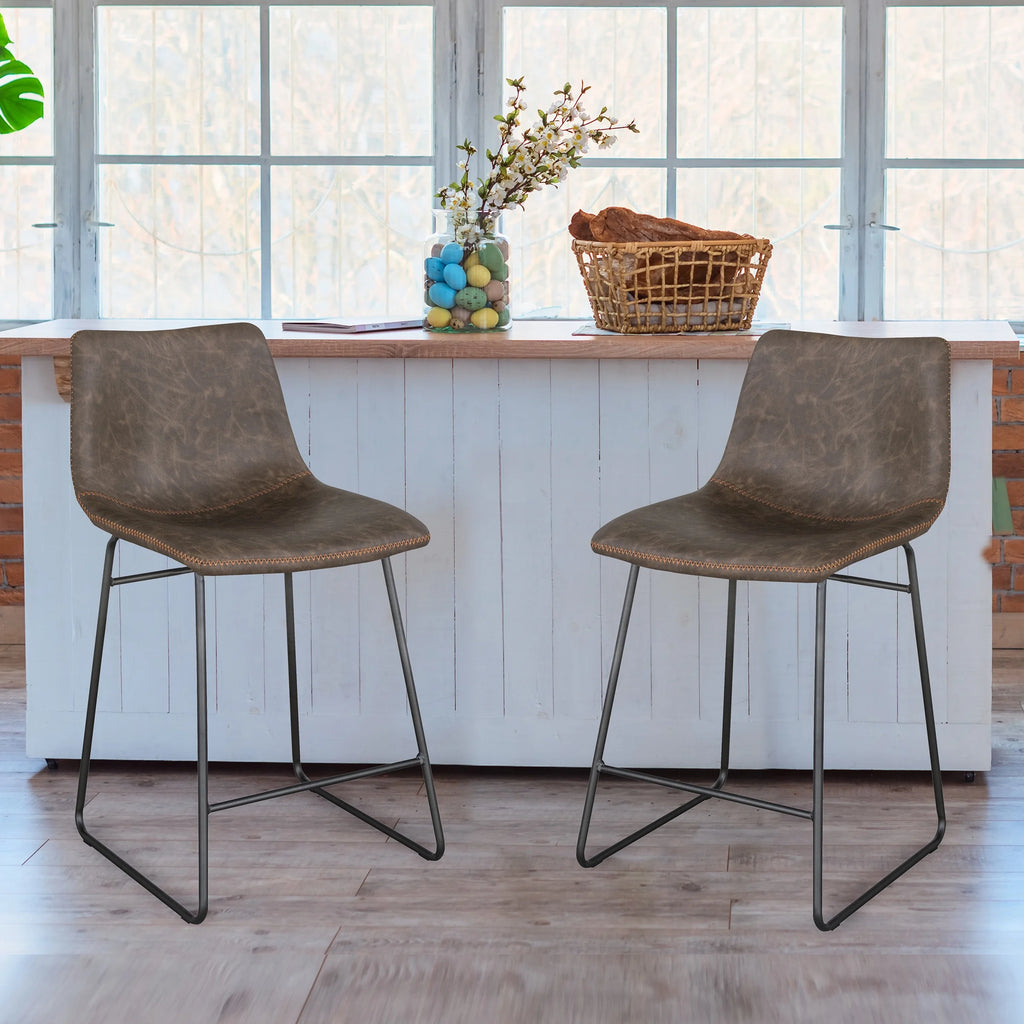 Set of Two Faux Leather Counter Height Bar Stools W520