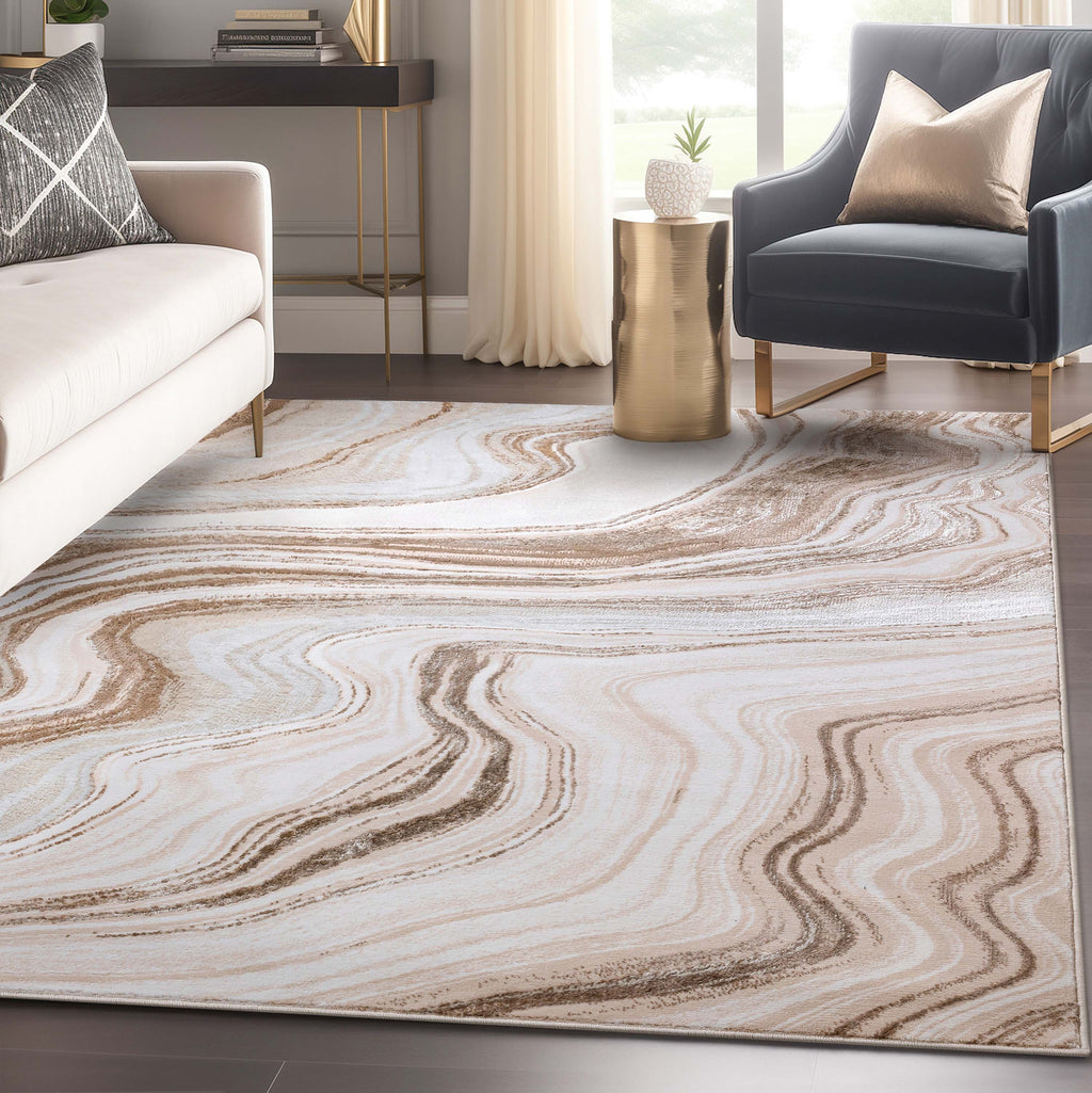 7'10" x 9'10" Ivory Abstract Area Rug D607
