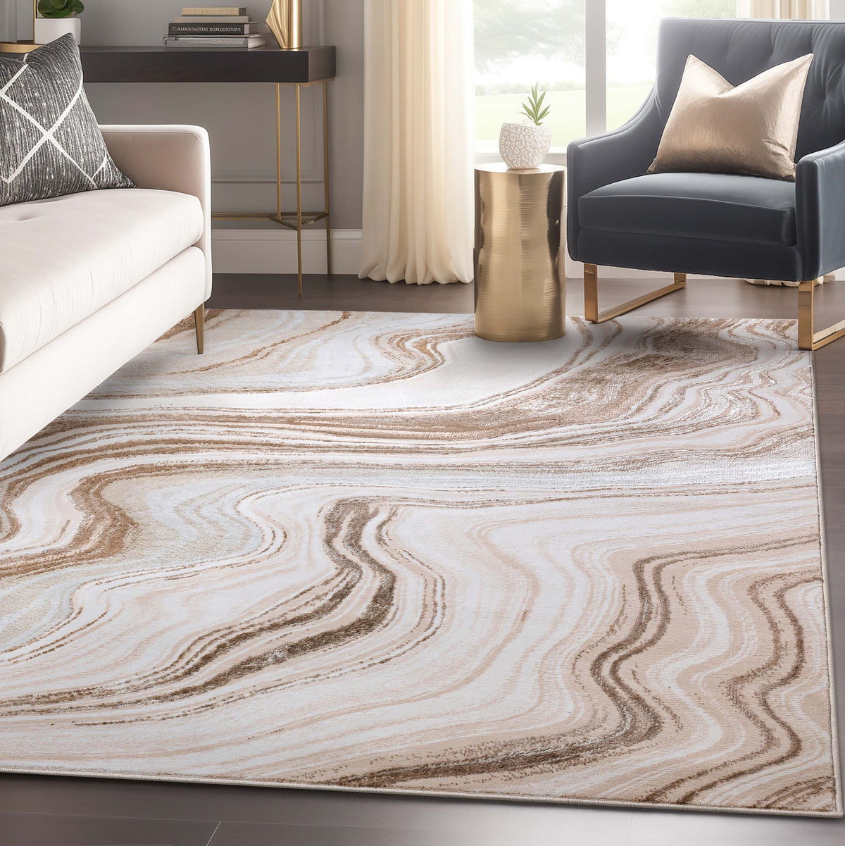 7'10" x 9'10" Ivory Abstract Area Rug D607