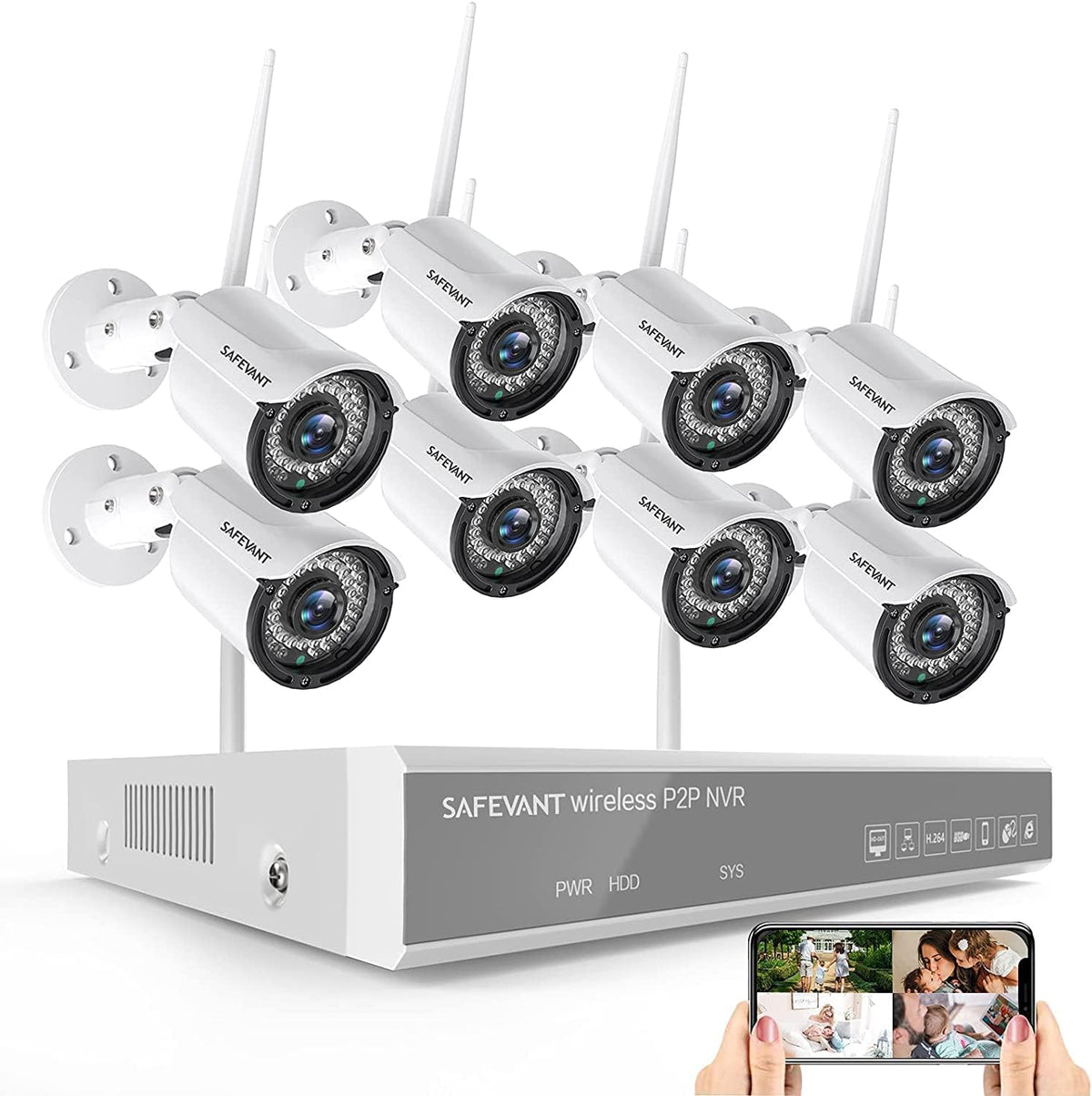 1080P Wireless Security Camera System 8 Channel 8PCS 2MP Night Vision U9818