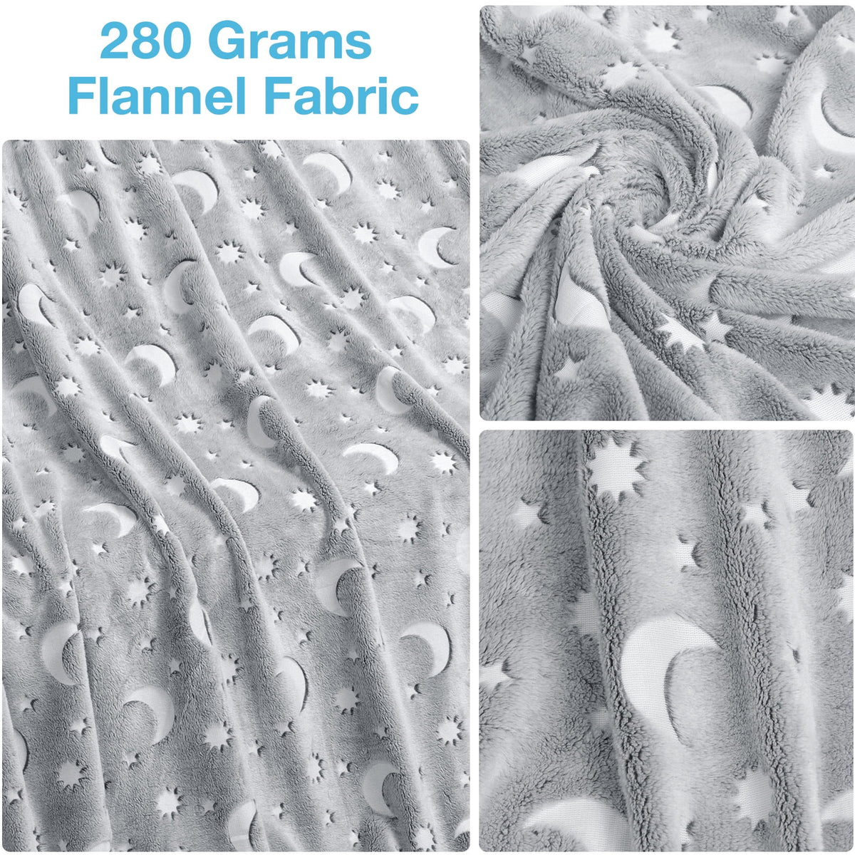 Glow in The Dark Plush Fleece Throw Blanket 60x70 inches Grey J12295