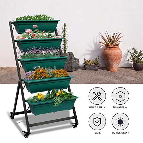 Green Vertical Garden Planter with 5 Boxes and Wheels S805711