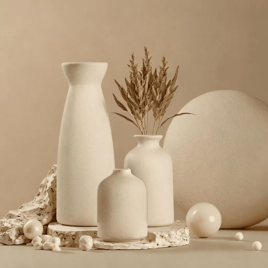 Beige Ceramic Vases Set of 3 D25039