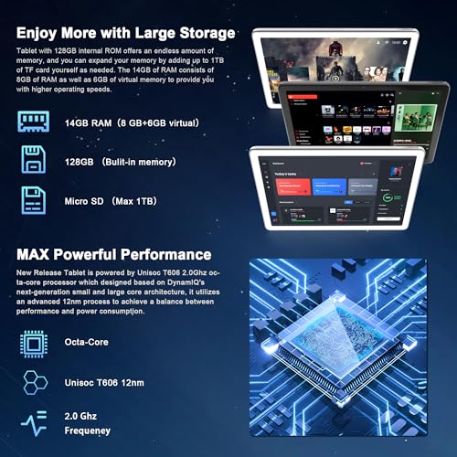 10 inch 128GB Storage 14GB RAM Android 14 Tablet O6847