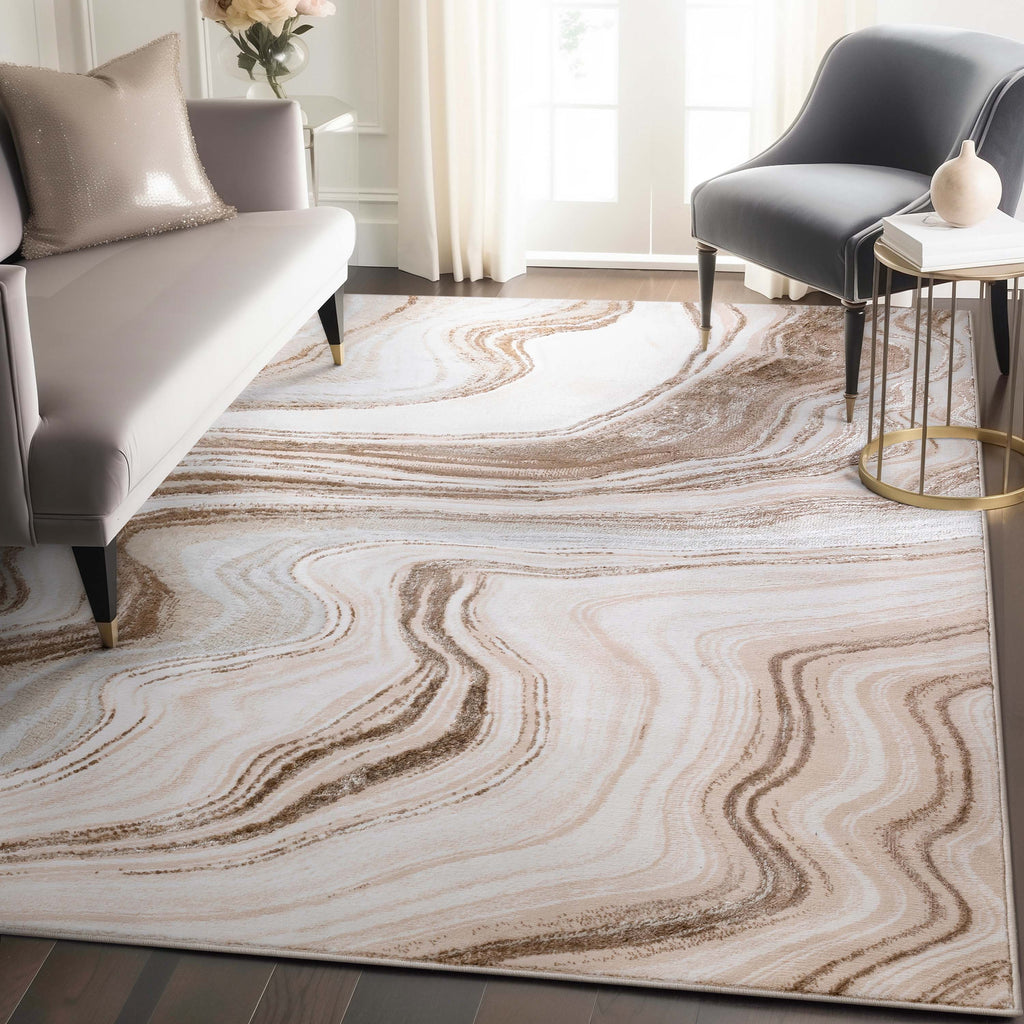 7'10" x 9'10" Ivory Abstract Area Rug D607