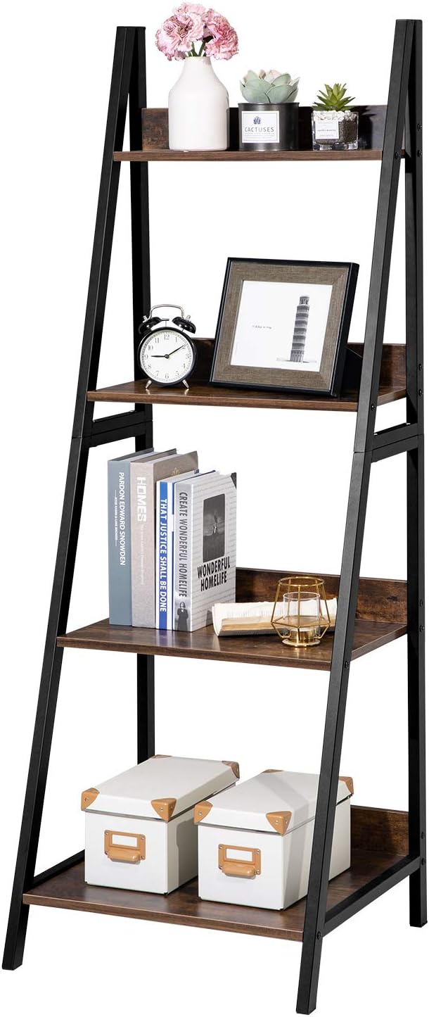 Walnut 4 Tier Ladder Shelf Bookcase W4774