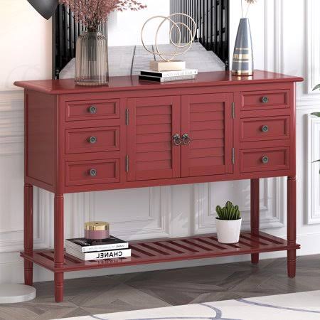 Red Console Table with 6 Drawers and 1 Cabinet Z94043
