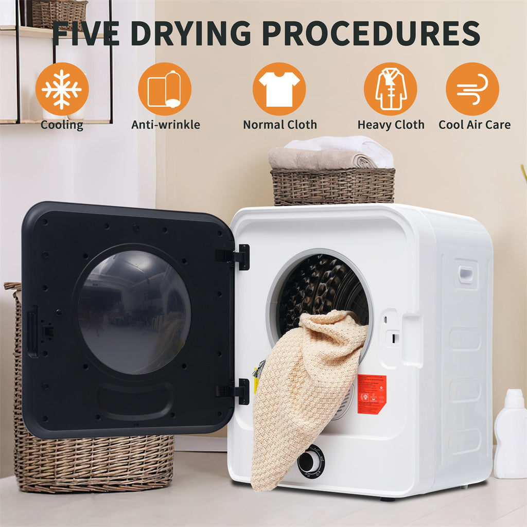 1.95cu.ft Clothes Dryer, 830W, Stainless Steel Tumbler, 5 Programs, Black Door L46852
