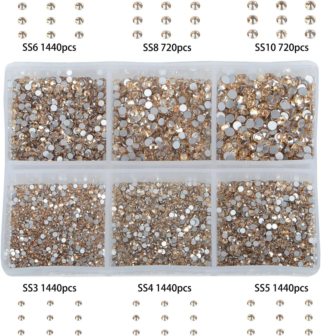 7200 Pieces 6 Mixed Sizes Round Crystal Rhinestones H25386