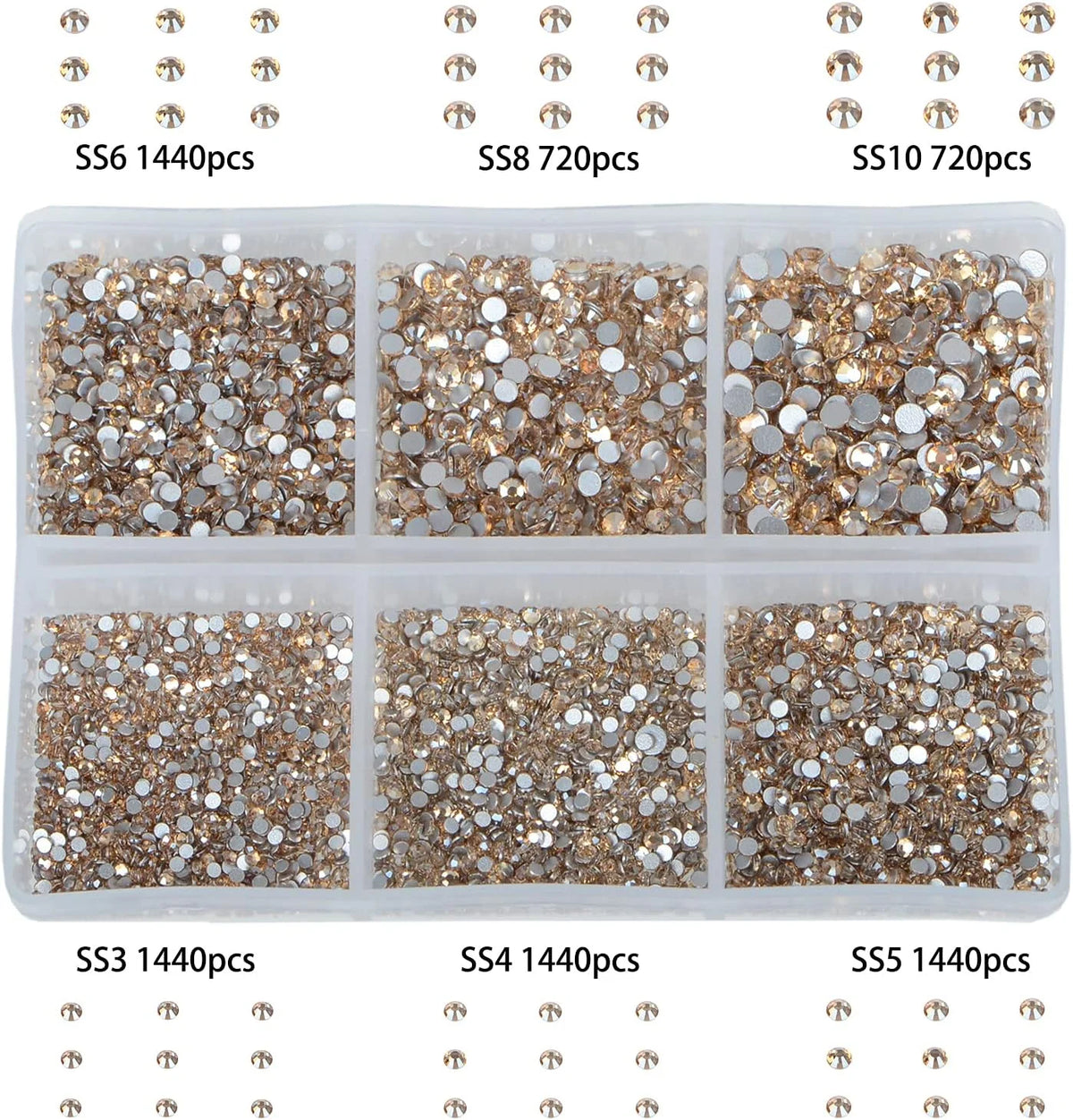 7200 Pieces 6 Mixed Sizes Round Crystal Rhinestones H25386