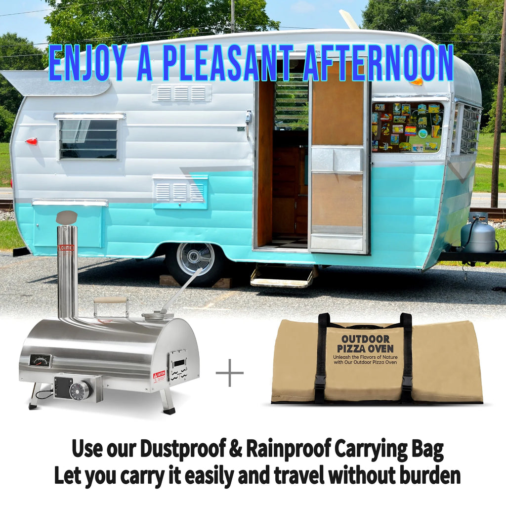12" Stainless Steel Wood Fired Portable Pizza Oven with Built-in Thermometer Carry Bag I808437