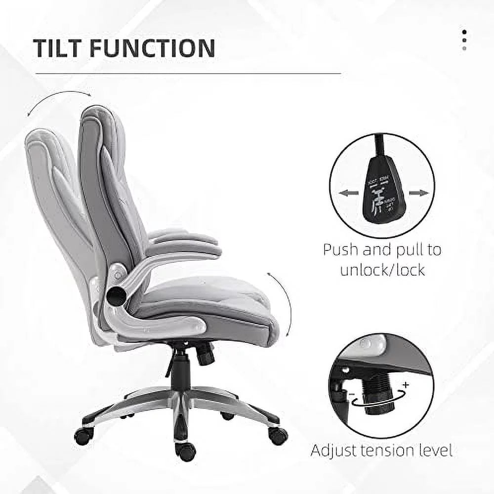 Grey Faux Leather Ergonomic Home Office Chair U835