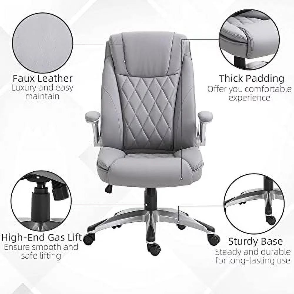 Grey Faux Leather Ergonomic Home Office Chair U835