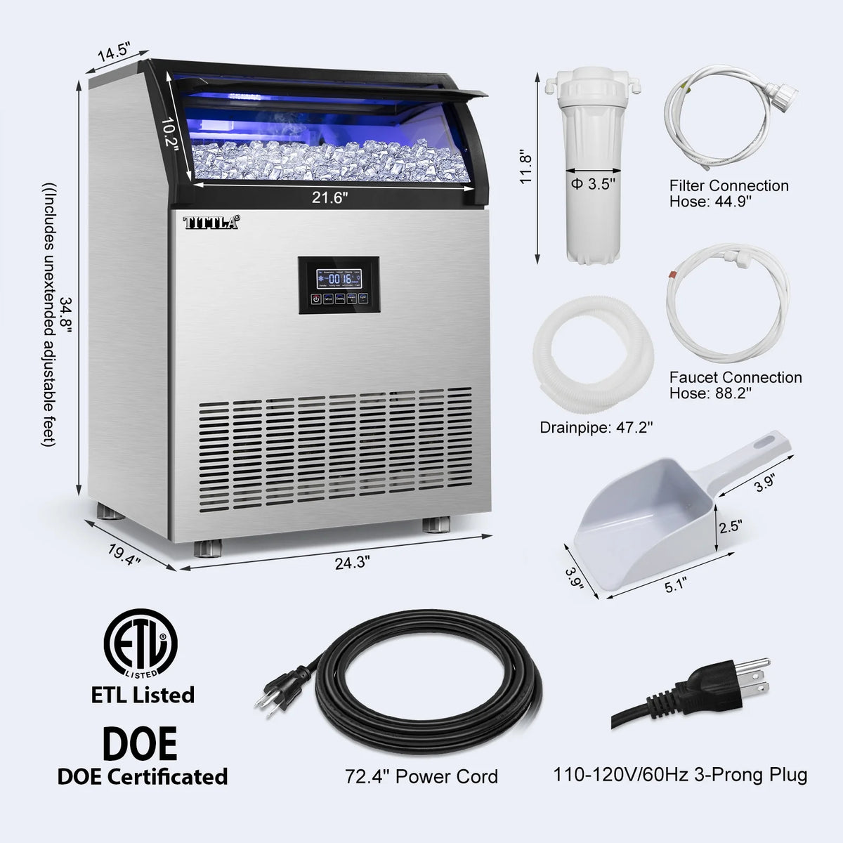 Commercial Ice Maker with 55lbs Ice Storage Capacity W928