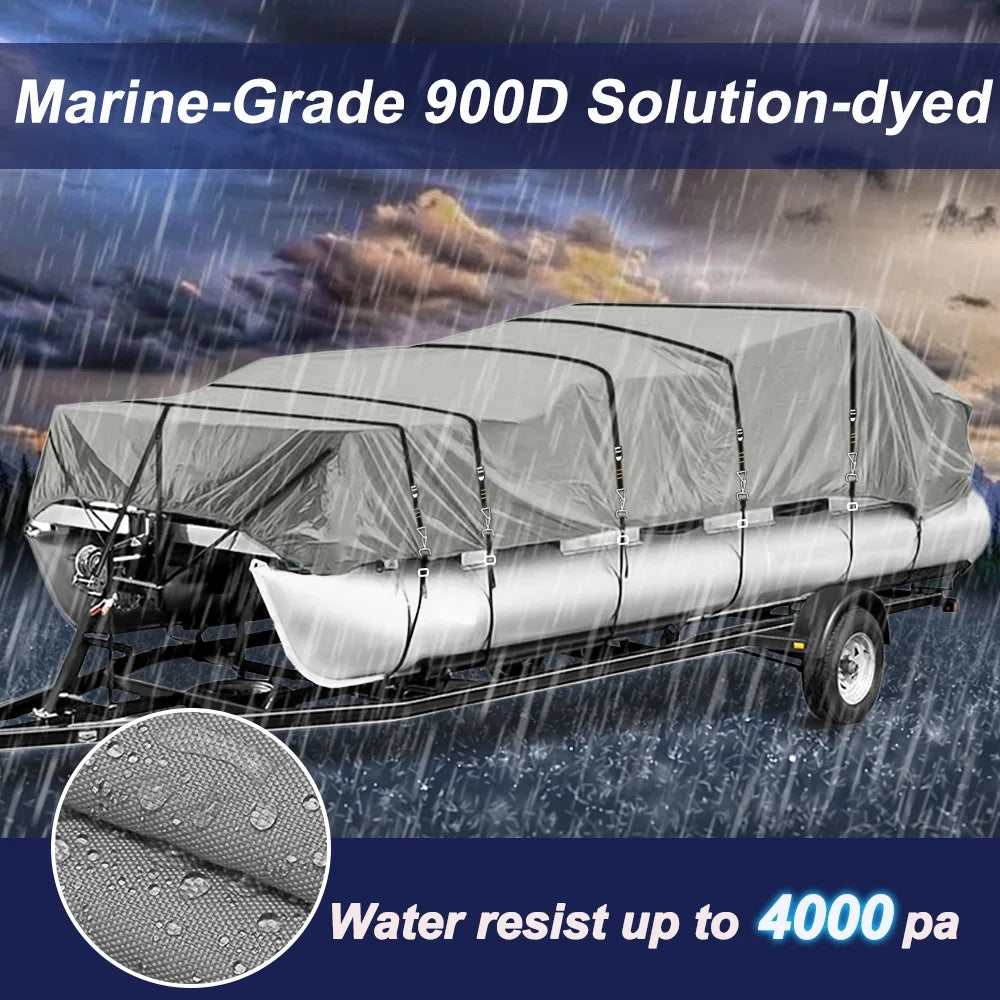 900D Waterproof Pontoon Boat Cover with Windproof Metal Buckle Straps N181336