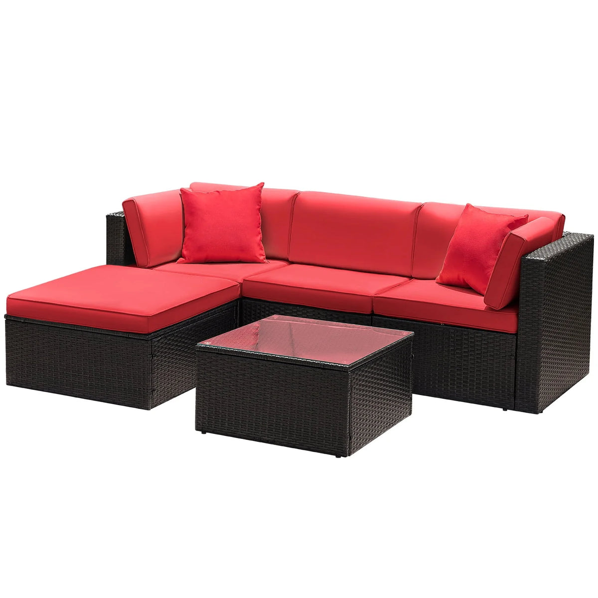5 Pieces PE Rattan Wicker Patio Sectional Set with Table P7597
