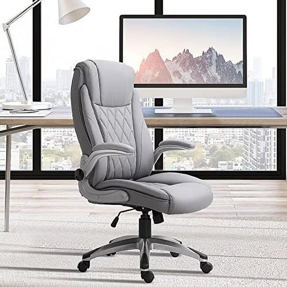 Grey Faux Leather Ergonomic Home Office Chair U835