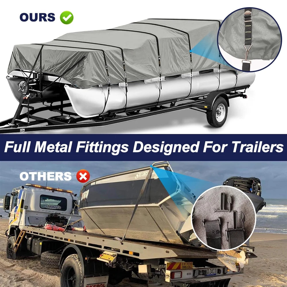 900D Waterproof Pontoon Boat Cover with Windproof Metal Buckle Straps N181336