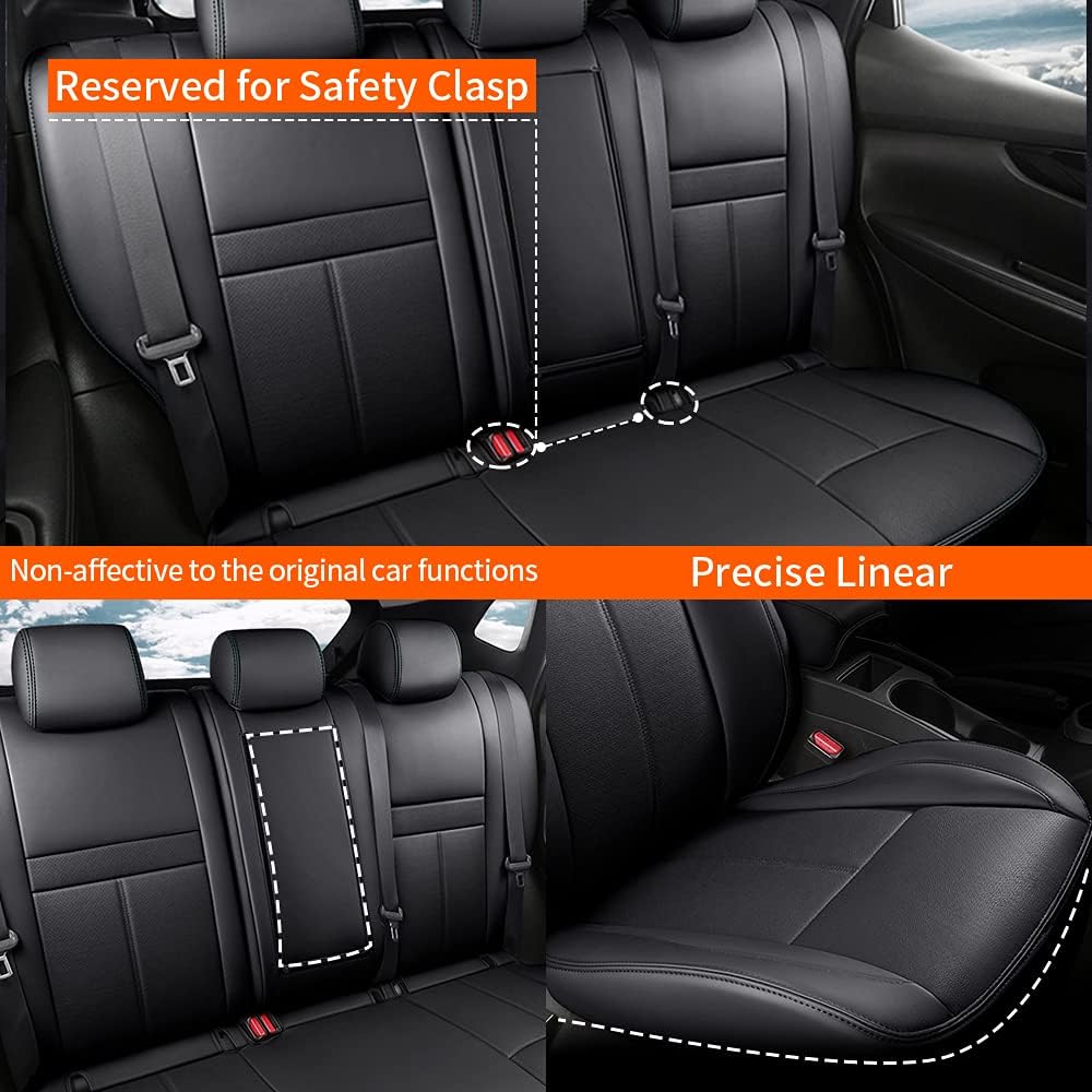 Black Faux Leather Car Seat Covers Full Set P56742