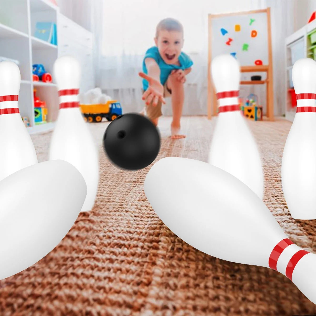 12 Pcs Kids Bowling Set with 10 White Pins and 2 Balls U57275