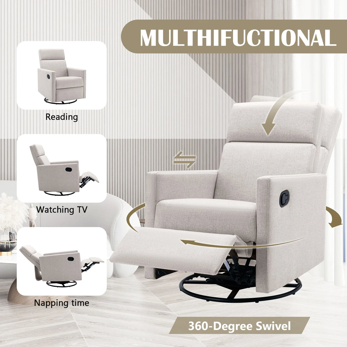 Tan Upholstered Power Recliner Chair F3632