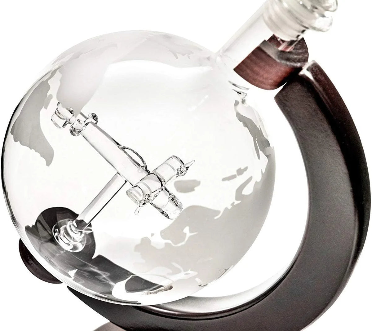 50 Oz Handmade Etched Globe Decanter Set with Wooden Stand and 2 Glasses R69193