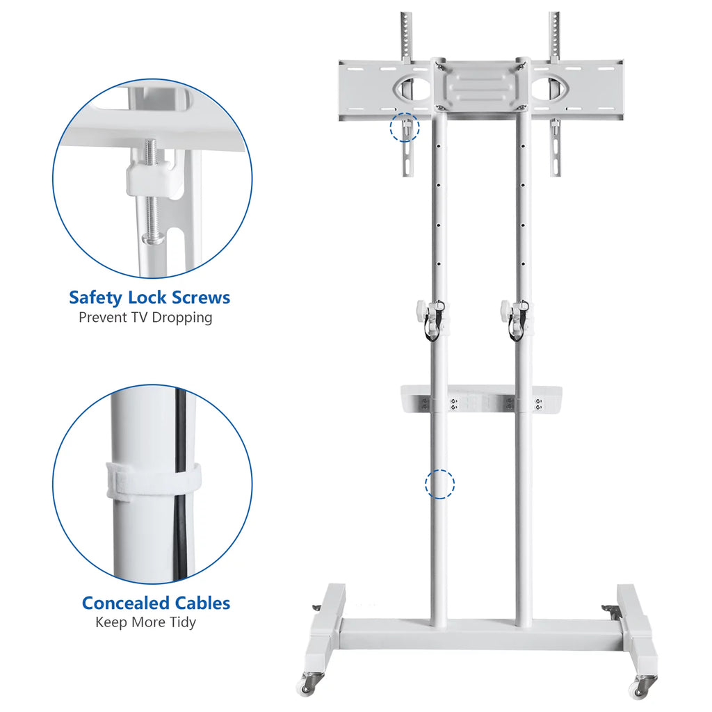 Tall TV Stand with Wheels for 32 to 85 Inch Flat Panel TVs, White Shelf Q561