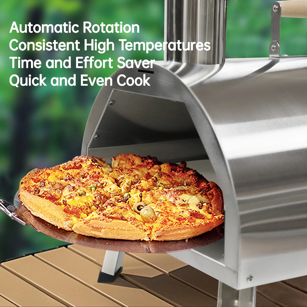12" Stainless Steel Wood Fired Portable Pizza Oven with Built-in Thermometer Carry Bag I808437