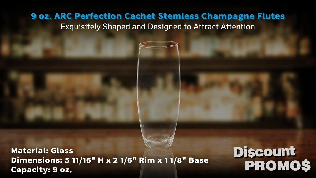 10 ARC Stemless Champagne Flutes Set, 9 oz. Clear K146