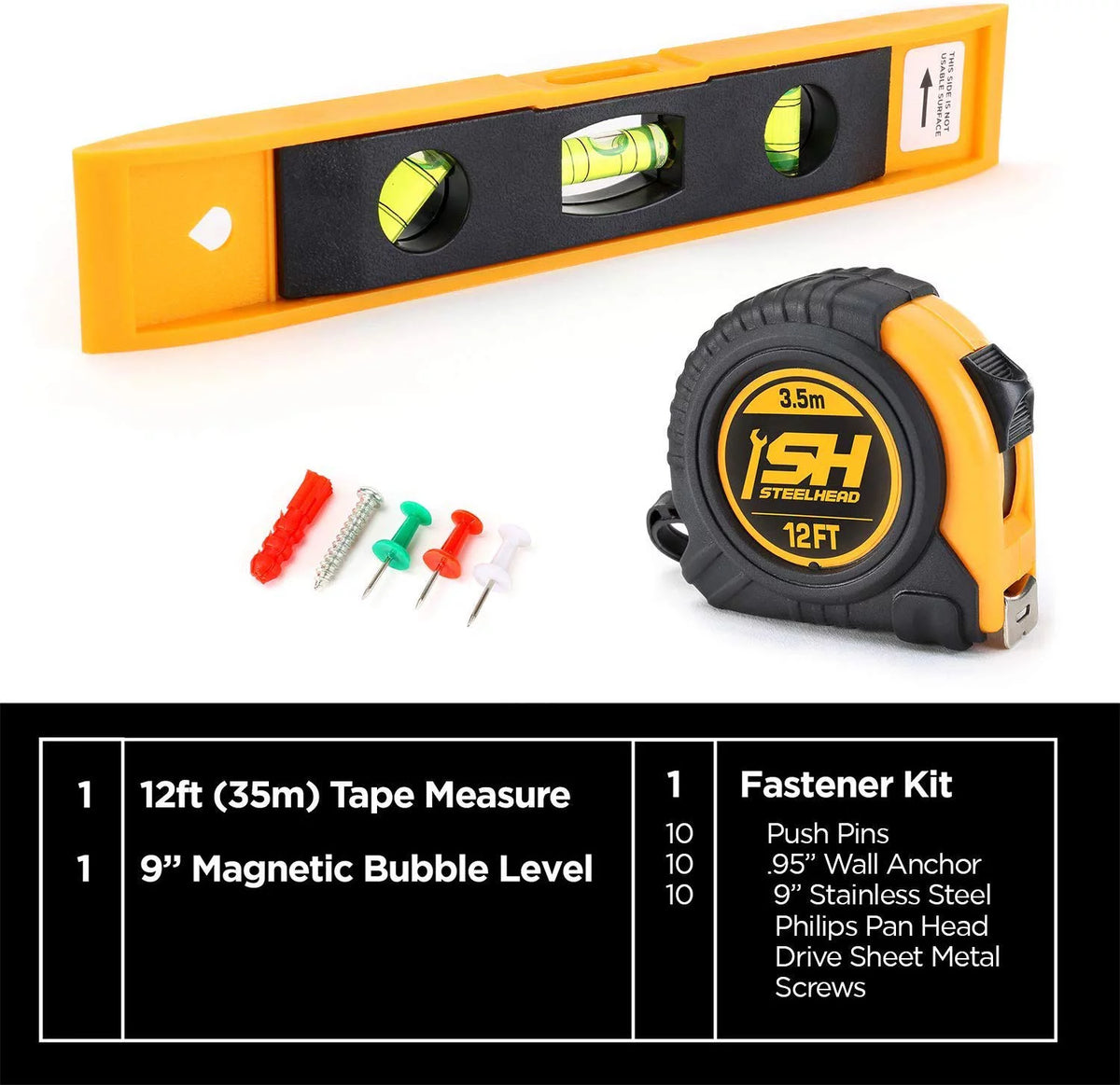 62-Piece Tool Set with Screwdriver Handle, 33 Bits, Pliers, Tape Measure, Torpedo Level, Hammer, Scissors, Wrench, Reinforced Case J8434
