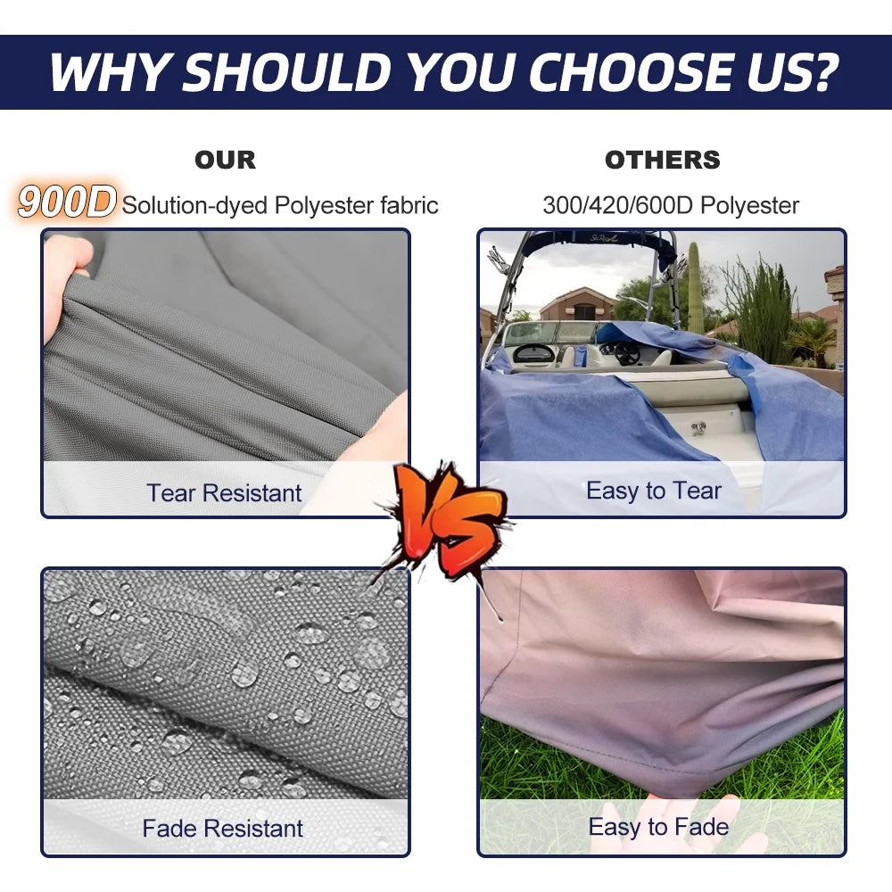 900D Waterproof Pontoon Boat Cover with Windproof Metal Buckle Straps N181336