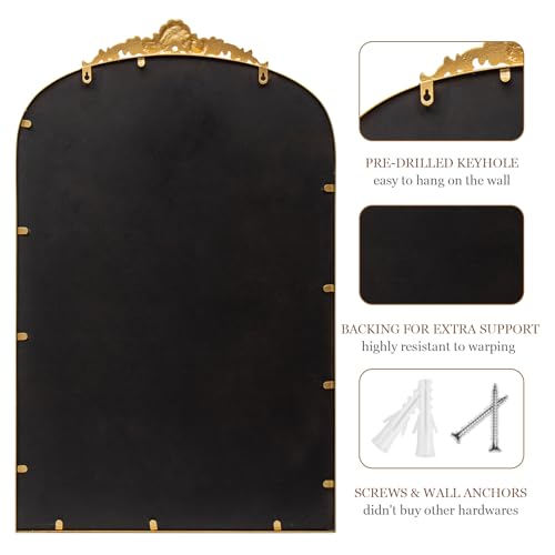 Antique Gold Arch Bathroom Mirror with Beaded Frame L101063