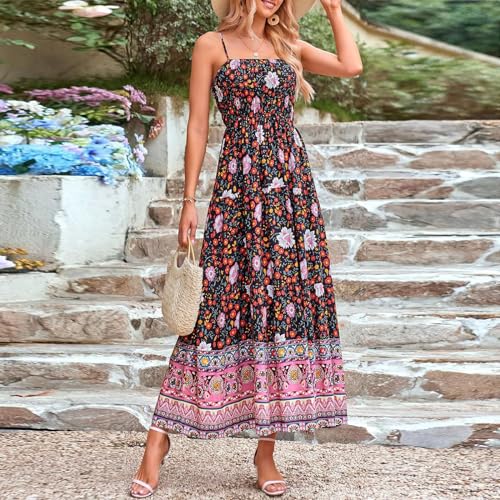 Colorful Graphic Maxi A Line Swing Long Cami Dress S4328