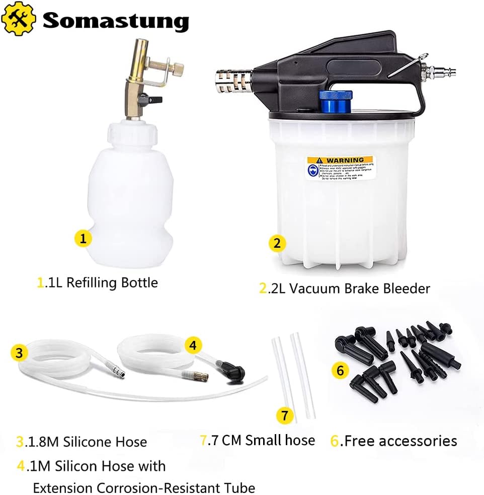 Vacuum Brake Bleeder Kit Pneumatic Tool Kit 2L Brake Fluid Extractor and 1L Refilling Bottle and Accessories Pack of 2 G370