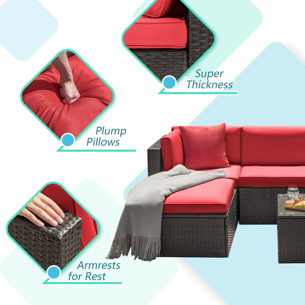 5 Pieces PE Rattan Wicker Patio Sectional Set with Table P7597