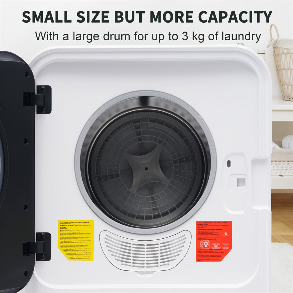 1.95cu.ft Clothes Dryer, 830W, Stainless Steel Tumbler, 5 Programs, Black Door L46852