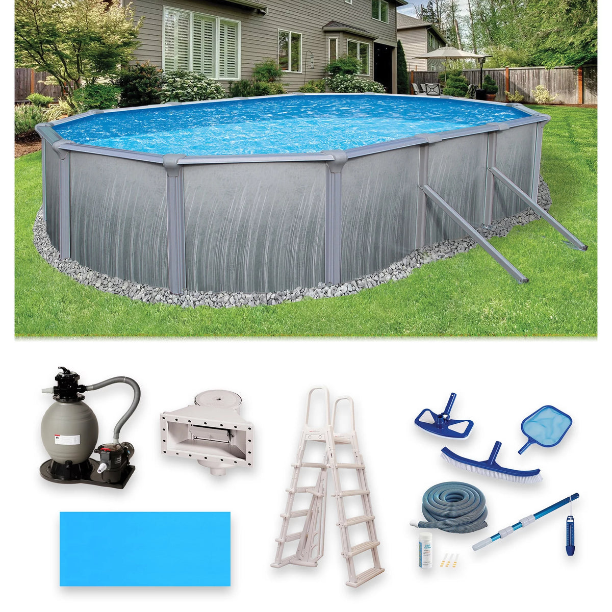 12-ft x 24-ft Oval 52-in Deep Metal Wall Swimming Pool E277