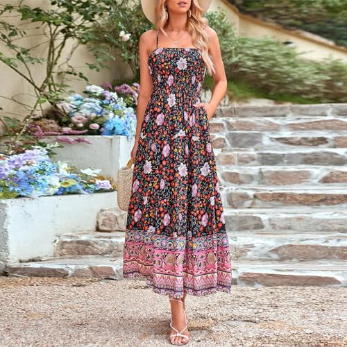 Colorful Graphic Maxi A Line Swing Long Cami Dress S4328