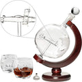 50 Oz Handmade Etched Globe Decanter Set with Wooden Stand and 2 Glasses R69193
