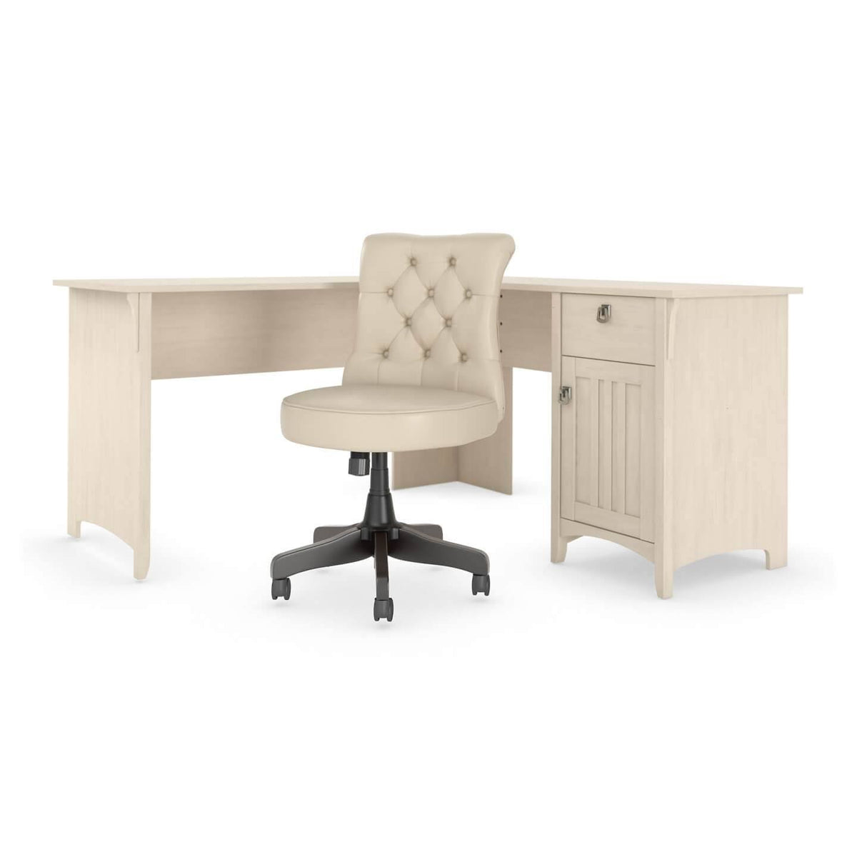60W L Shaped Desk with Mid Back Tufted Office Chair F32771