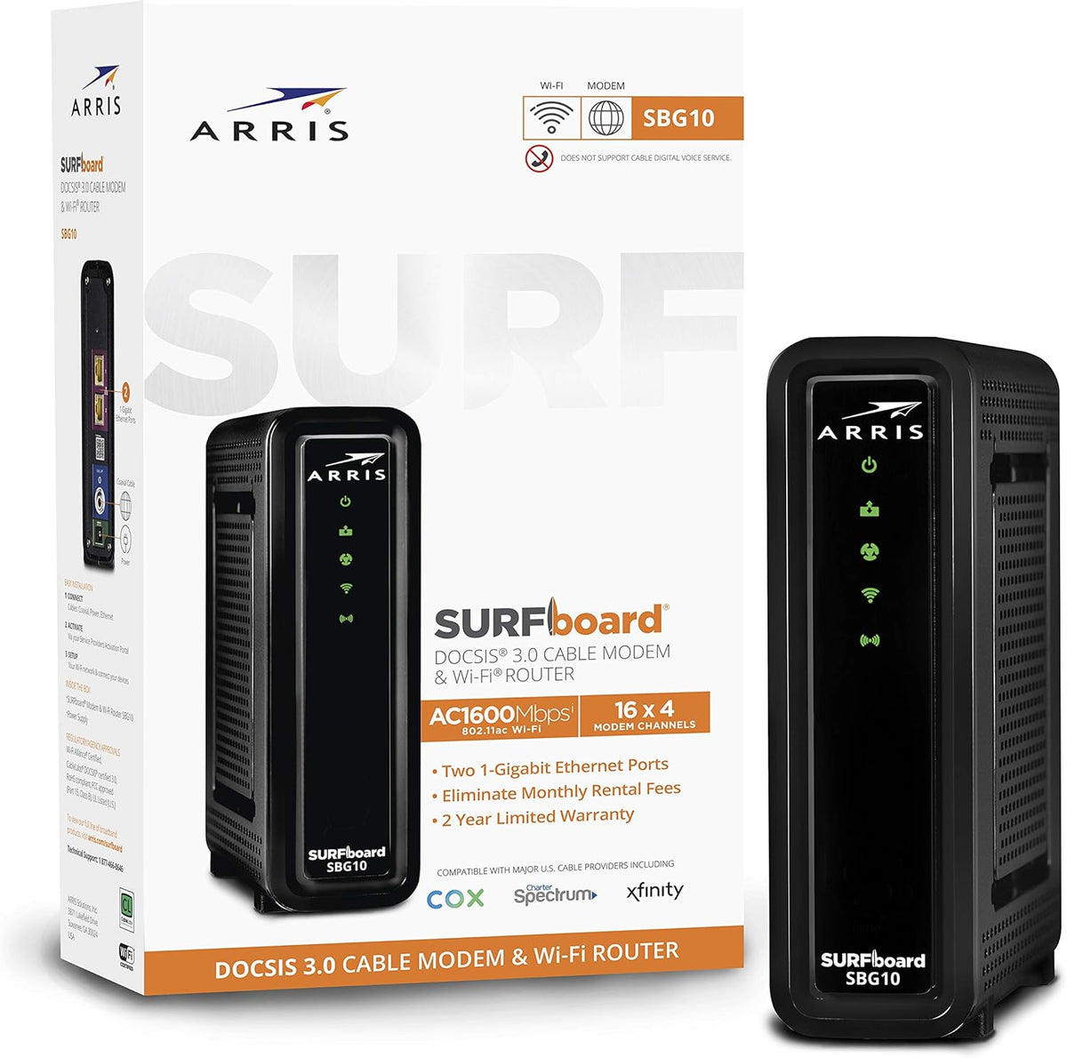 DOCSIS 3.0 Cable Modem & AC1600 Dual Band Wi-Fi Router (black) Pack of 2 E463262